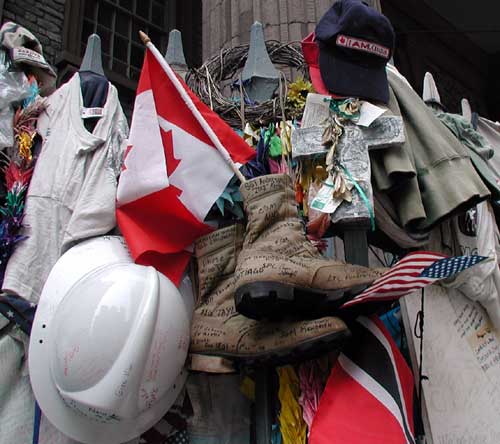 WTC memorial with boots.
