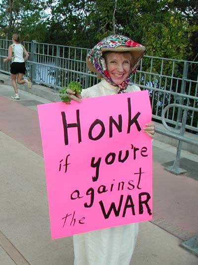 Honk if you are against the war sign